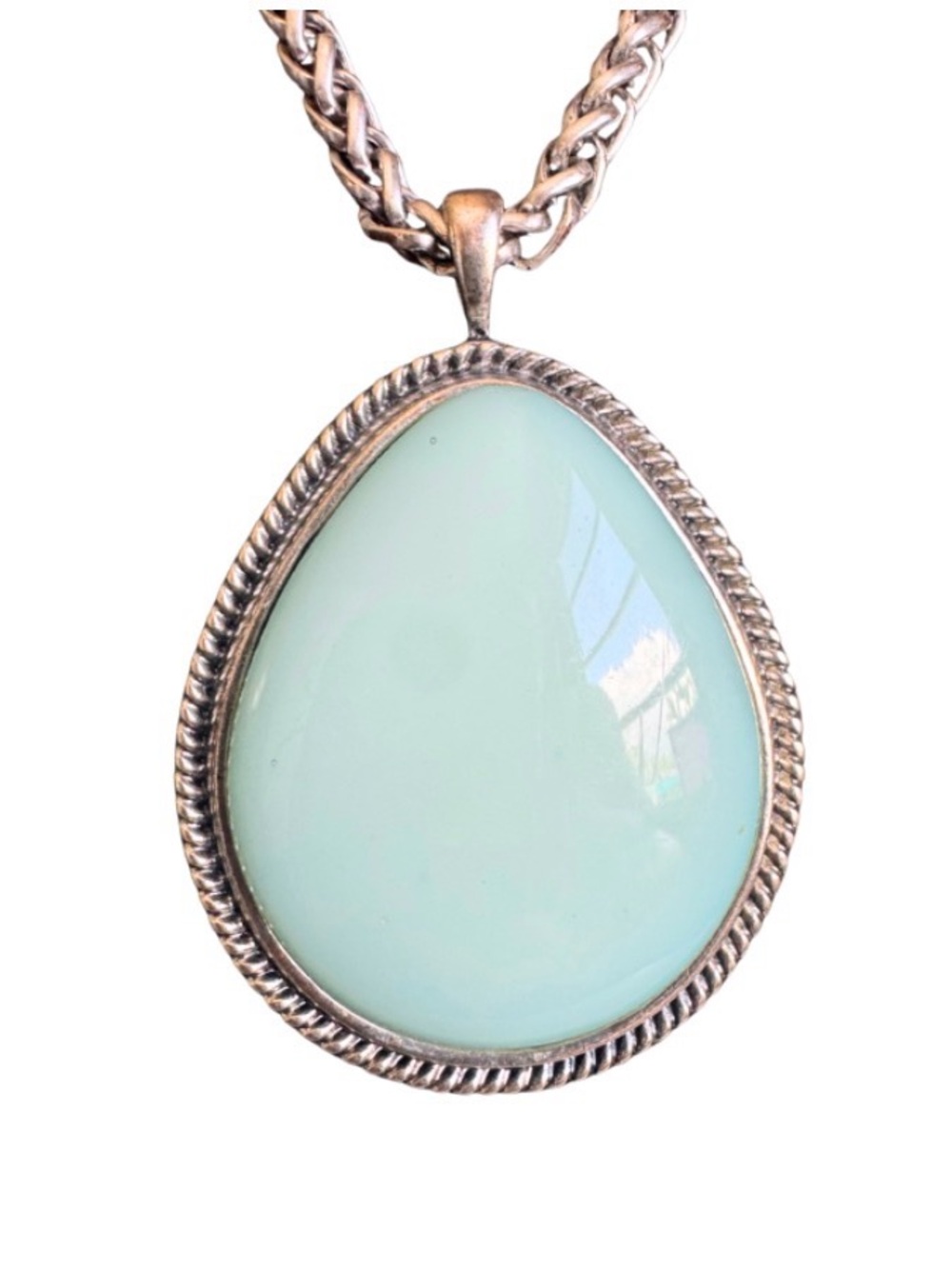 Silver Teardrop Mint Pendant Necklace - Women Jewelry - Picture 2 of 5